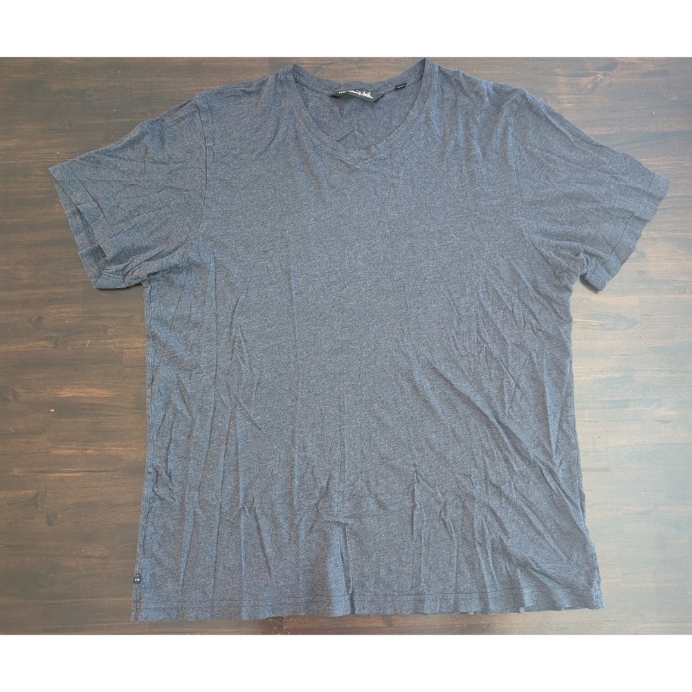 TravisMathew Men's XL V-Neck Shirt Heather Navy Modal Cotton Blend Golf Tee